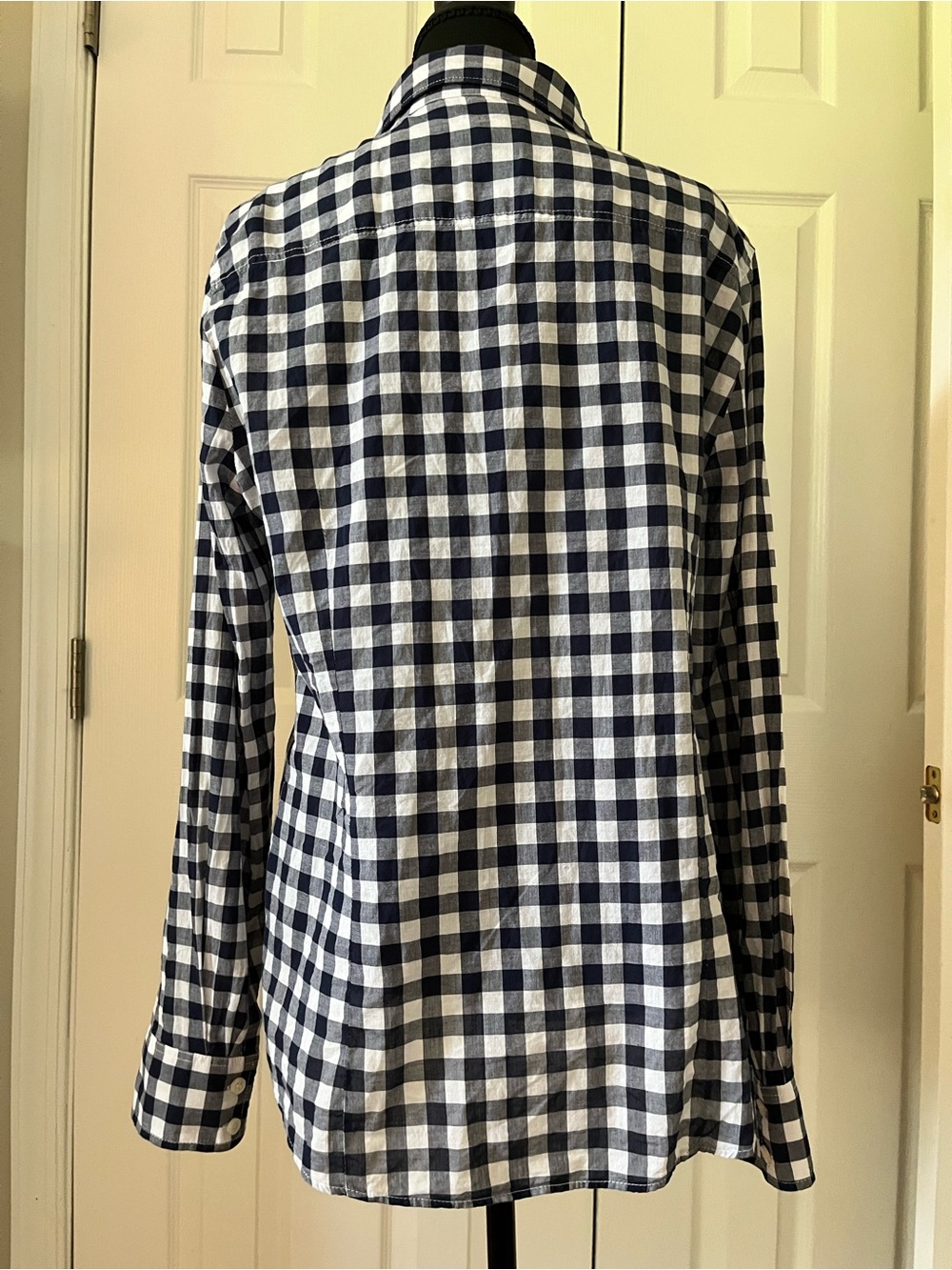 J.Crew Factory Women's Large Navy White Gingham Button-Up Shirt - Picture 5 of 7